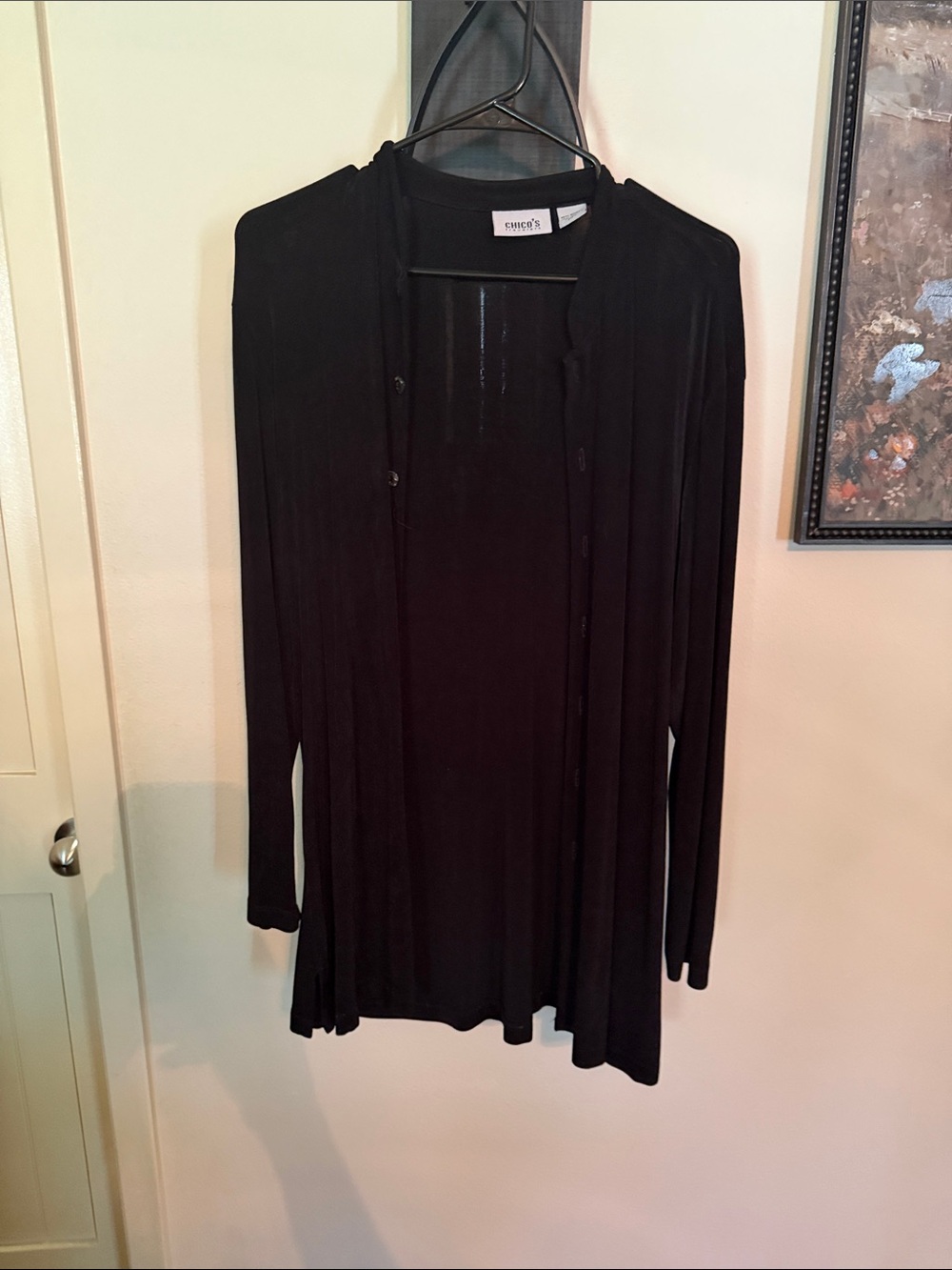 Chico’s Travelers Black Long Cardigan Jacket Size 2 Made in USA